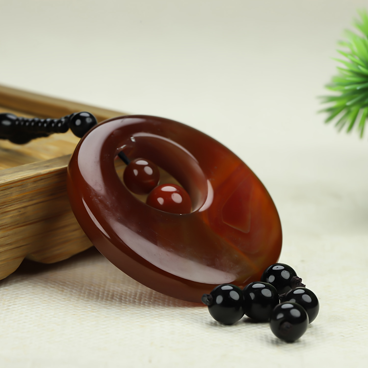 Natural Red Agate Concentric Circle Pendant Necklace, Unisex